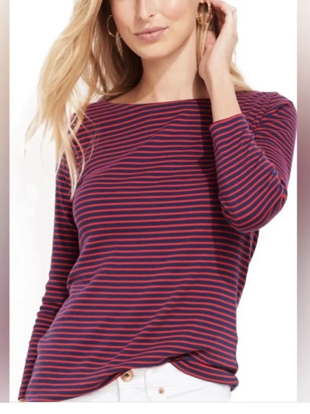 Vineyard vines sankaty Striped Boatneck simple tee top size XS Red/navy stretch
